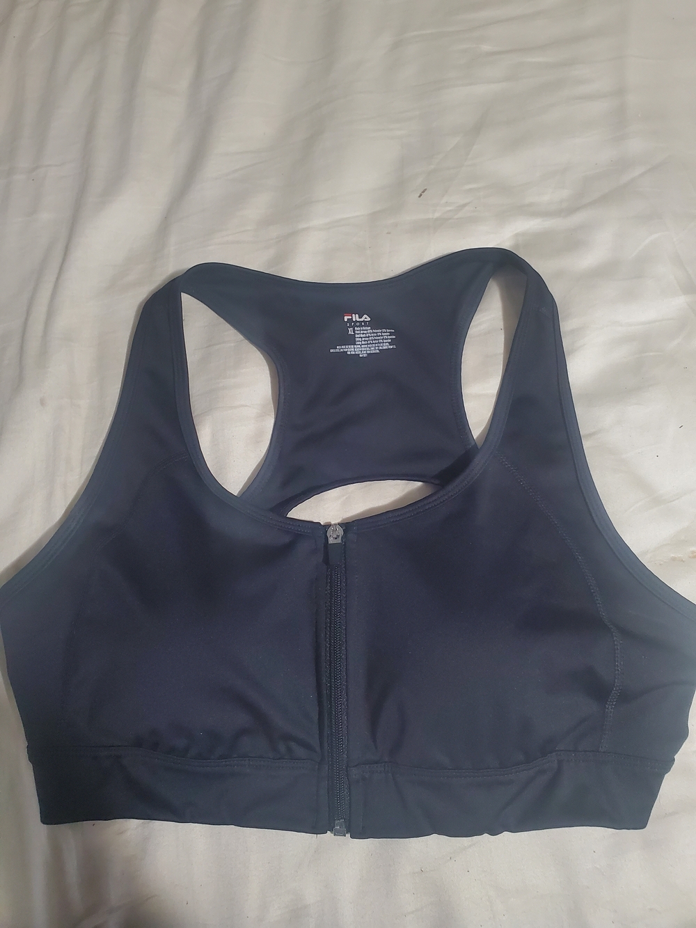 Fila Navy Front-Zip Racerback Sports Bra